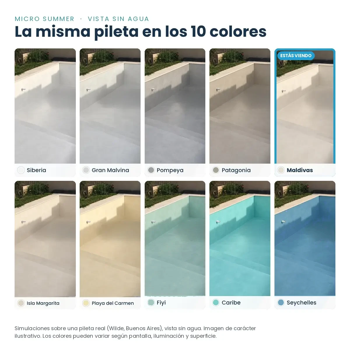 Simulación de una piscina en los 10 colores de Micro Summer